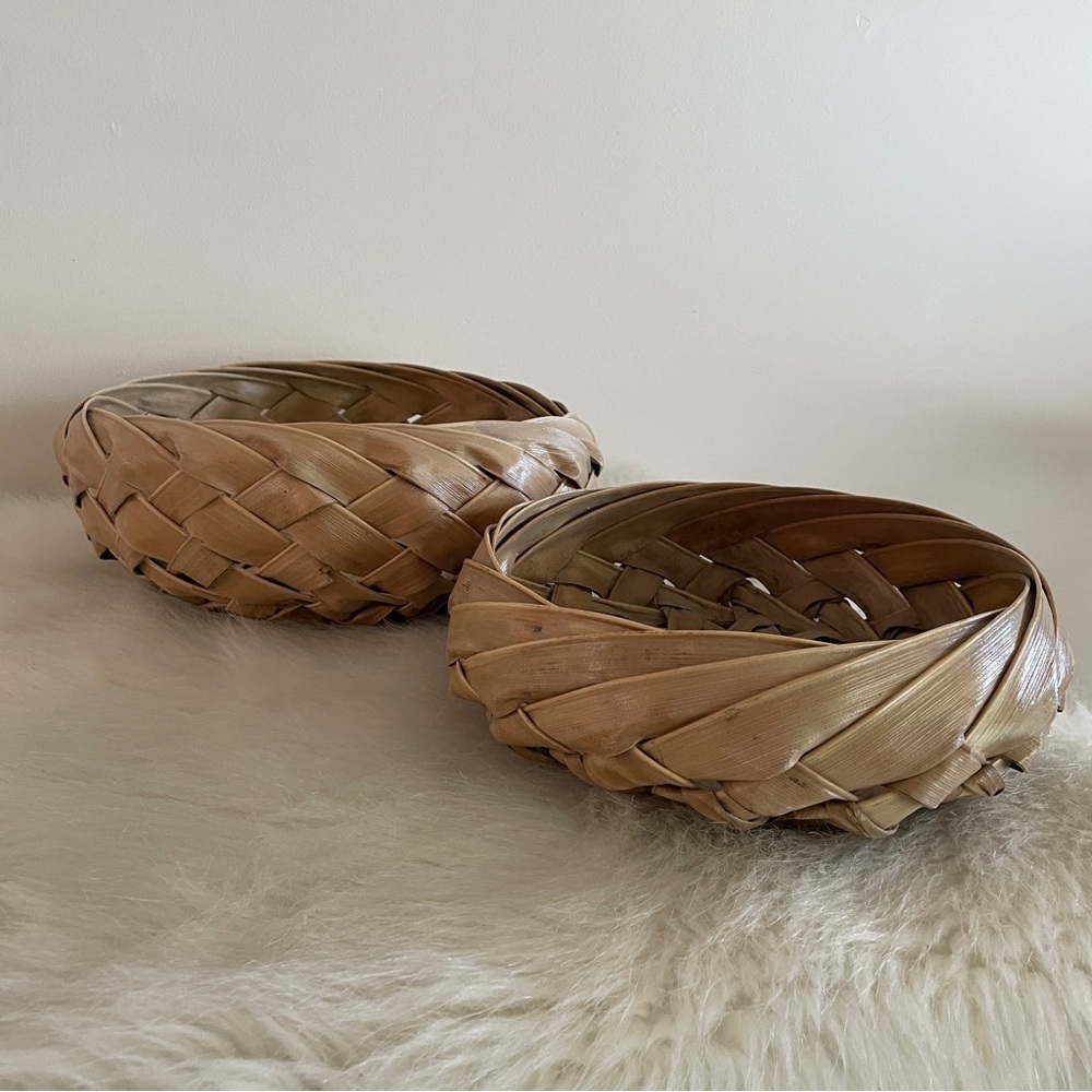 Vintage Woven Palm Tan Baskets Set